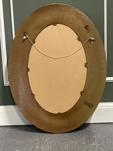 STUNNING VERY DECORATIVE OVAL BROWN STUDDED LEATHER CUSHION WALL MIRROR