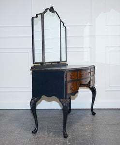 LOVELY ART DECO WALNUT HAND PAINTED DRESSING TABLE ON QUEEN ANN LEGS