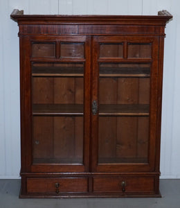 MAHOGANY LITTLE WALL BOOKCASE/CABINET WITH GLAZED DOORS