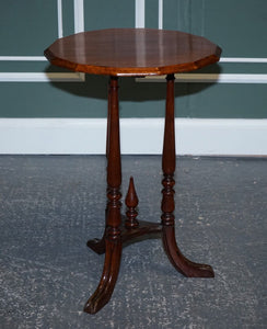 LOVELY RESTORED HARDWOOD HEXAGON SIDE TABLE WITH CURVED SPADE FEET