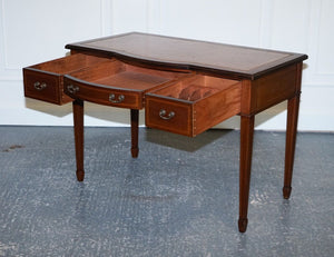 EDWARDIAN 1880s STAMPED MAPLE & CO BROWN LEATHER SHERATON WRITING DESK TABLE