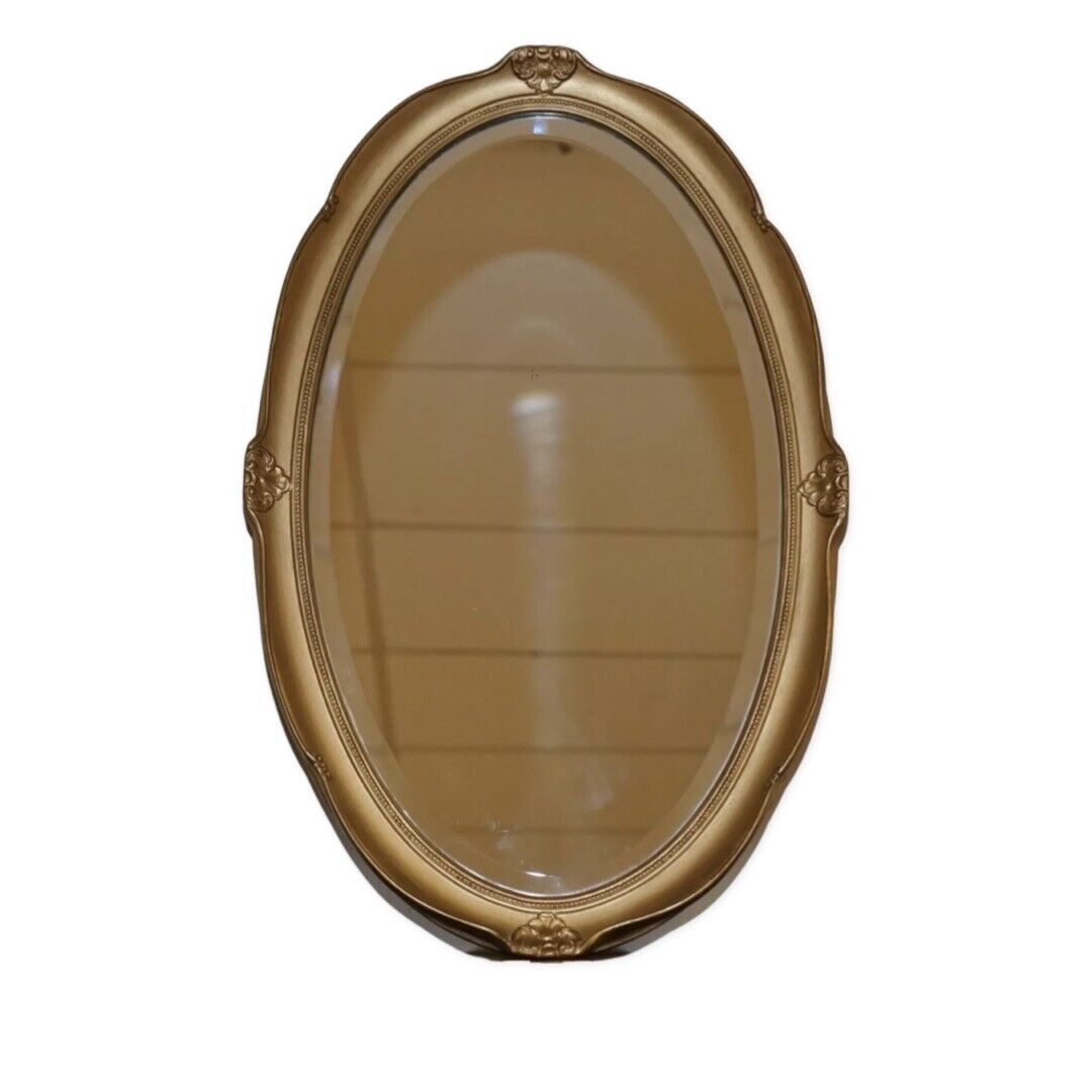 STUNNING VINTAGE GOLD ORNATE OVAL WALL MIRROR