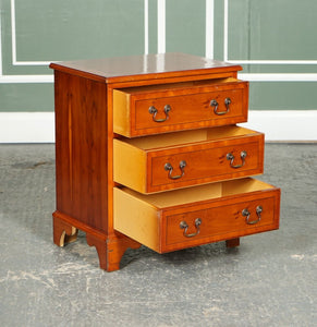 VINTAGE YEW WOOD GEORGIAN STYLE CHEST OF DRAWERS BRASS HANDLES