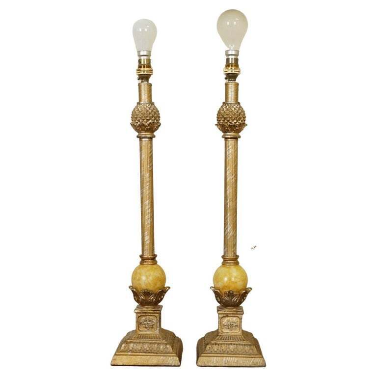 Antique ~ French ~ Torchiere Floor Lamp ~ Marble onyx brass