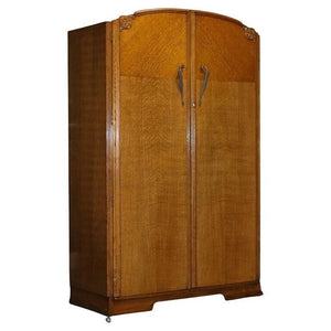 LARGE VINTAGE ART DECO OAK TWO DOOR WARDROBE