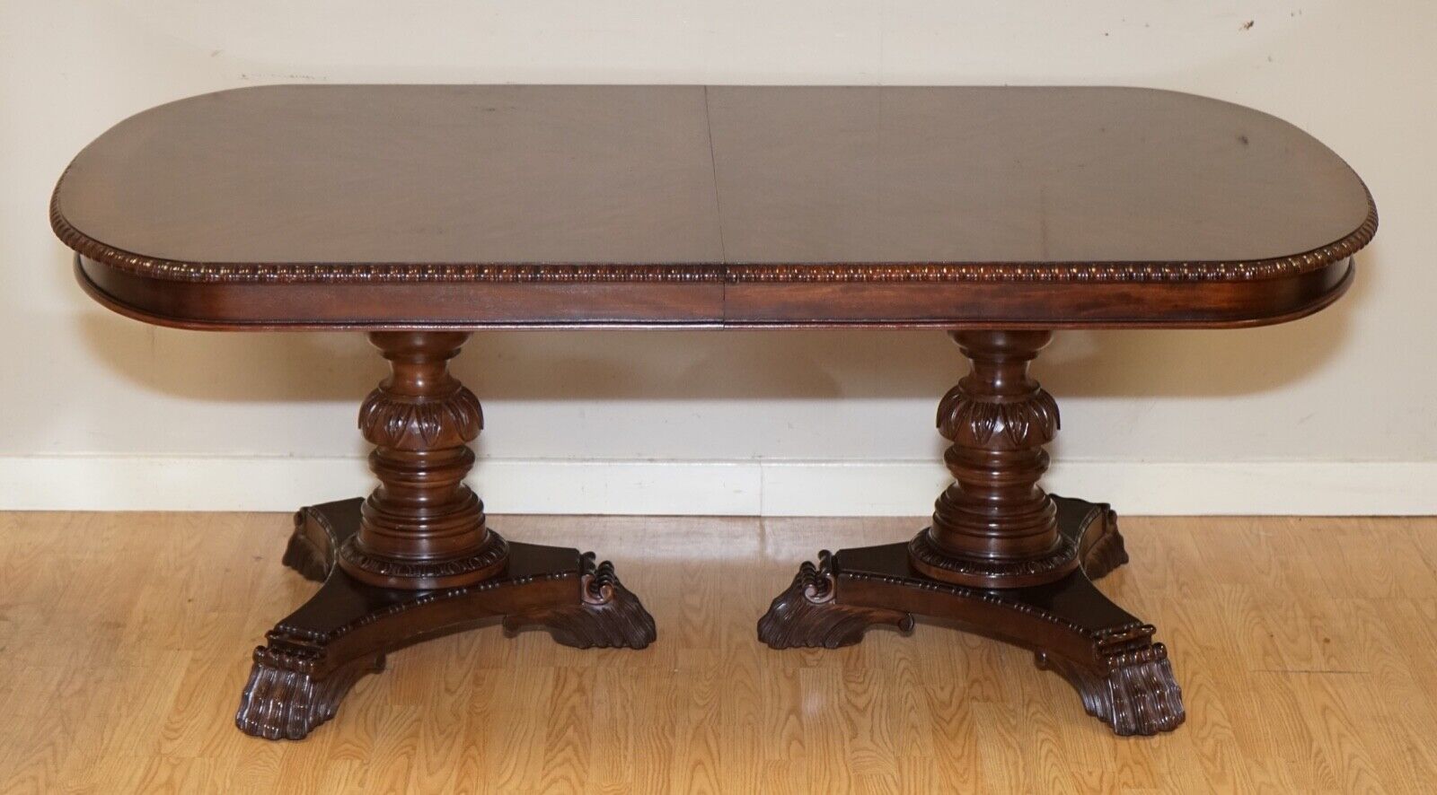 BERNHARDT FURNITURE MAHOGANY TWIN PEDESTAL EXTENDABLE TABLE DINING TABLE