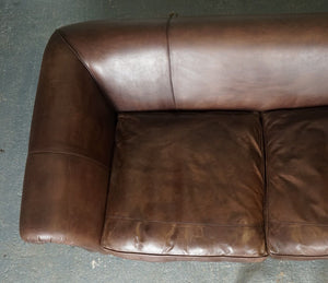 STUNNING MADE TO ORDER LARGE HERITAGE BROWN LEATHER 3 TO 4 SEATER SOFA