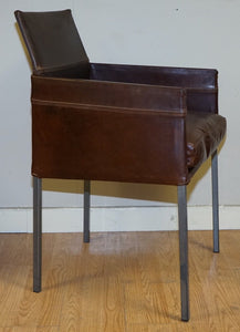 VINTAGE BROWN LEATHER AND STEEL TEXAS DINING CHAIR BY KARL FRIEDRICH FÖRSTER