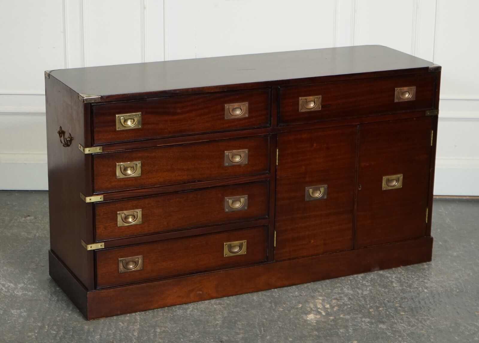 VINTAGE MILITARY CAMPAIGN SIDEBOARD LOTS OF STORAGE AND BRASS FITTINGS