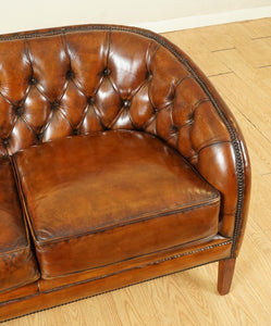 STUNNING FULLY RESTORED HAND DYED WHISKEY BROWN LEATHER TWO SEATER SOFA (2/2)