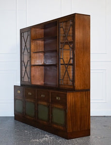 VINTAGE BEVAN FUNNELL MILITARY CAMPAIGN BOOKCASE WITH EMBOSSED LEATHER DOORS