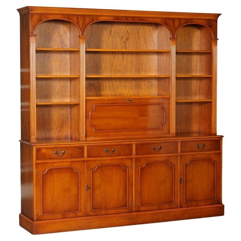 FLAMED YEW WOOD BRADLEY ENGLAND BANK LiBRARY BOOKCASE CUPBOARD WITH LIGHTS