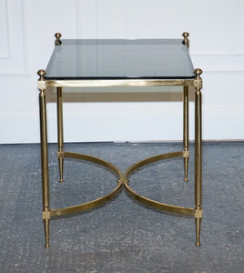 FRENCH HOLLYWOOD REGENCY 1960s BRASS & SMOKED GLASS COFFEE TABLE