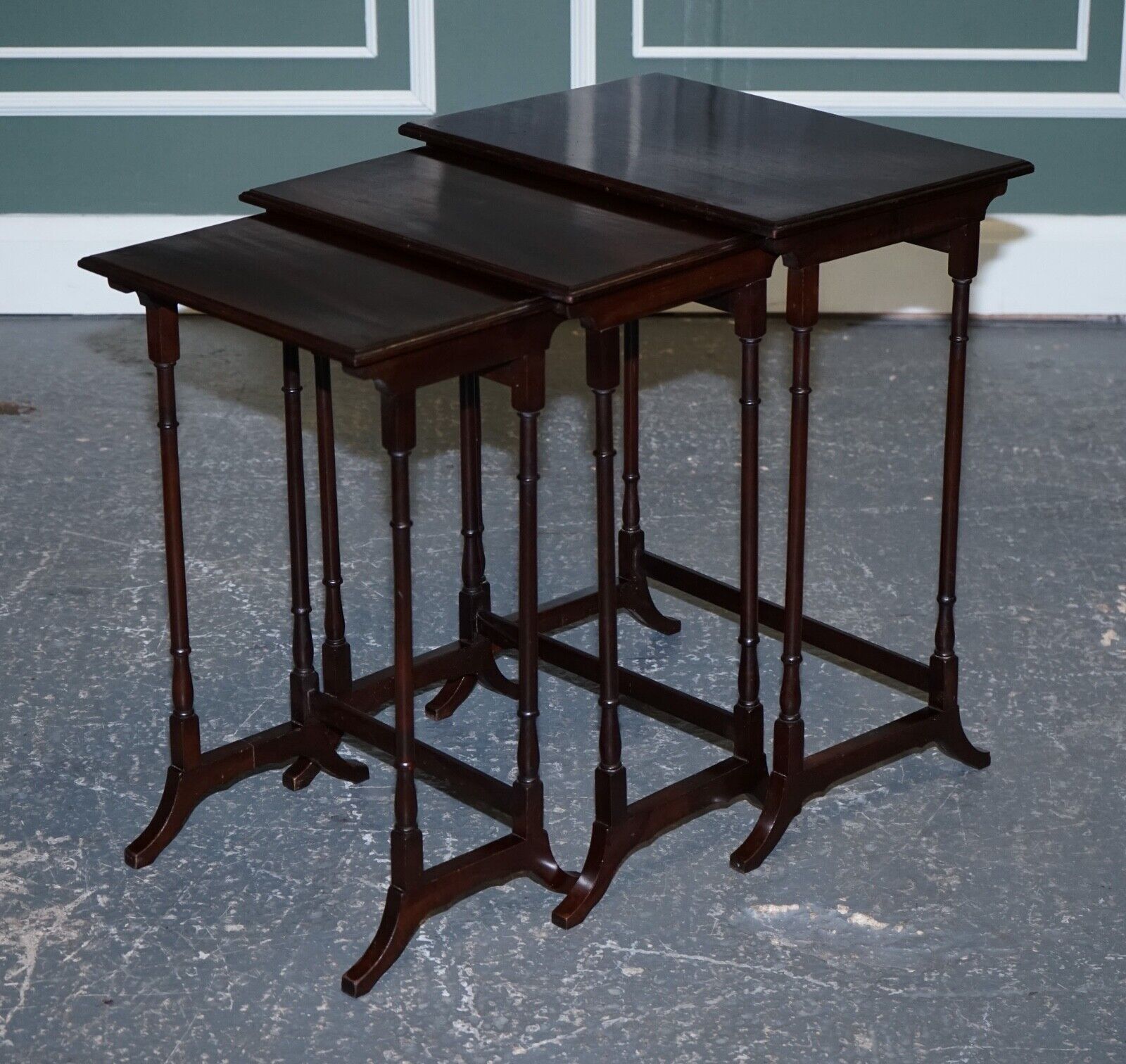 VICTORIAN NEST OF THREE NESTING TABLES SIDE TABLES WITH BAMBOO LEGS