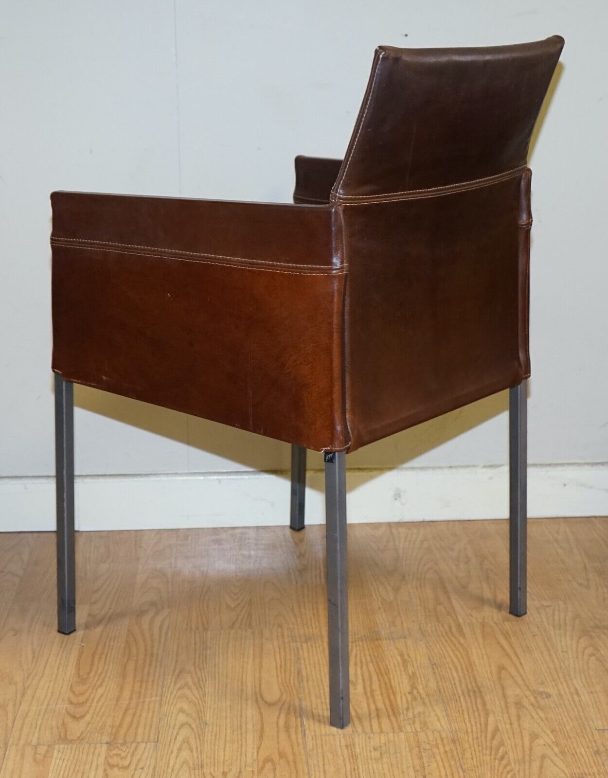 VINTAGE BROWN LEATHER AND STEEL TEXAS DINING CHAIR BY KARL FRIEDRICH FÖRSTER