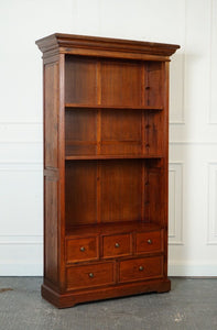 LOVELY VINTAGE TEAK OPEN BOOKCASE WITH 5 DRAWERS BRASS HANDLES J1