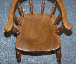 GORGEOUS PATINA EDWARDIAN SOLID ELM BOW BACK SMOKERS CAPTAINS CHAIR